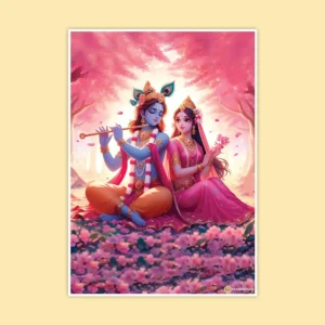 Radha Krishna in a Pink Garden Cute Poster