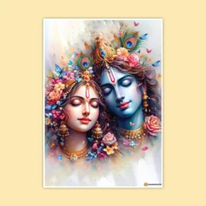 Radha Krishna Beautiful Water Color Portrait Poster